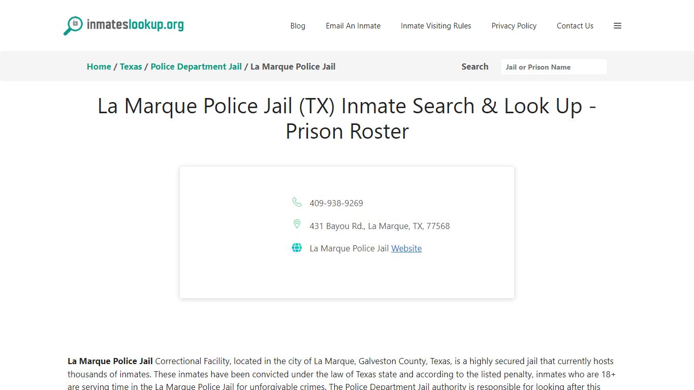 La Marque Police Jail (TX) Inmate Search & Look Up - Prison Roster